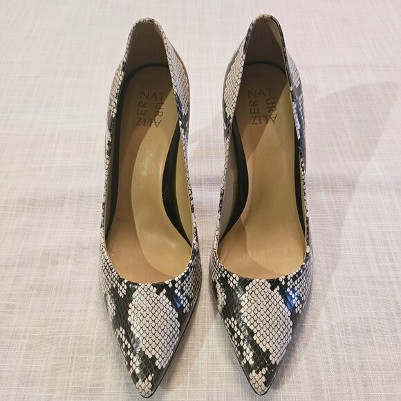 NATURALIZER Cream/Black Leather Snakeskin Print Anna Pump 3.5" Heel Size 10 - Picture 2 of 9
